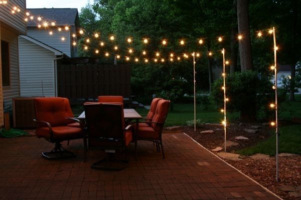 Support Poles For Patio Lights Made From Rebar And Electrical Intended For Pole Hanging Outdoor Lights (View 5 of 10)