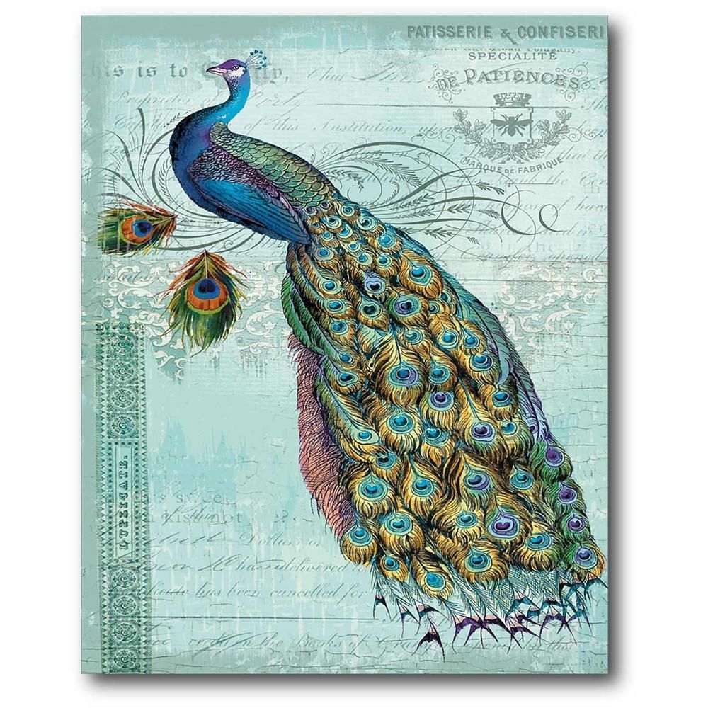 16 In. X 20 In. "blue Peacock" Canvas Wall Art Web Sc331 – The Home Throughout Peacock Wall Art (Photo 12 of 20)