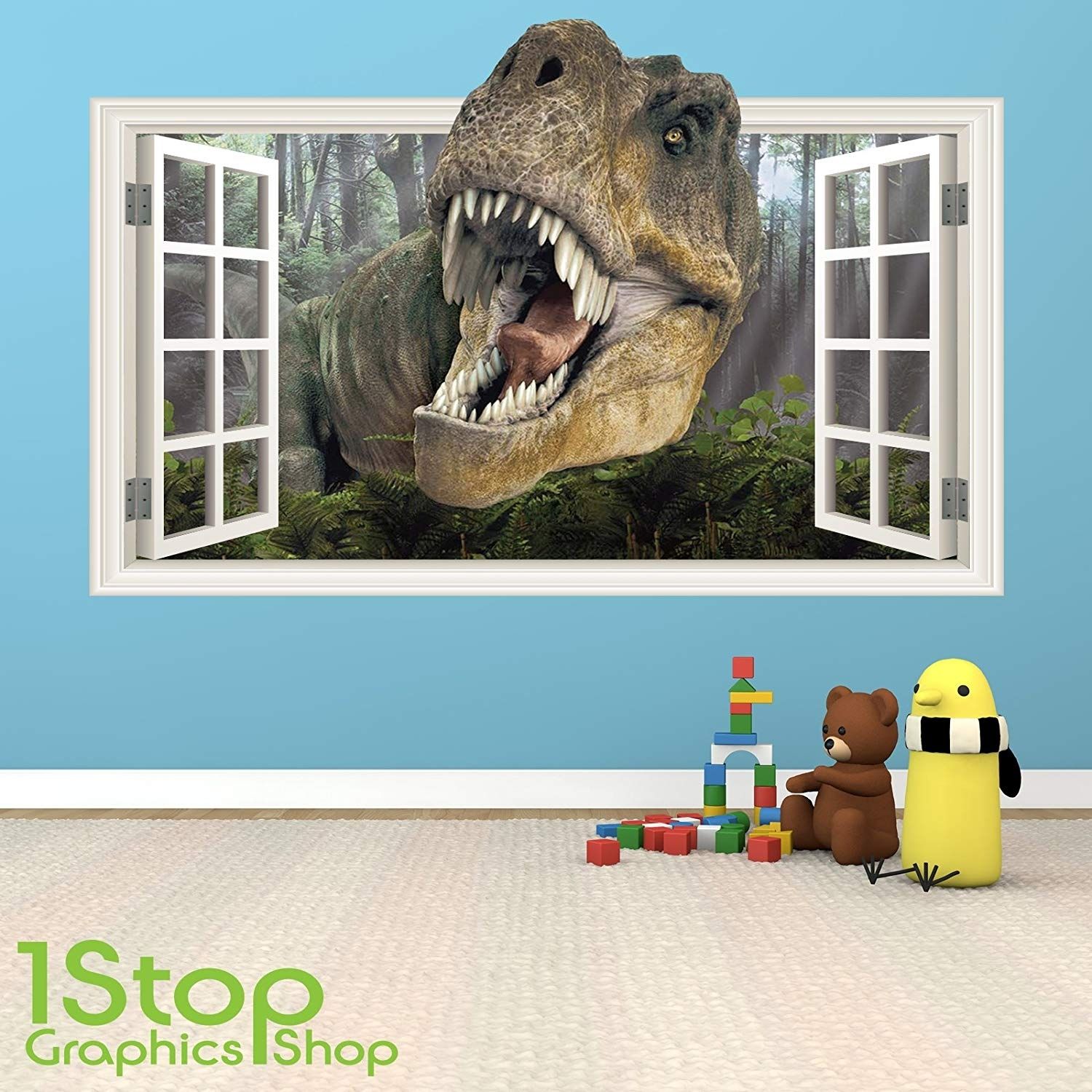 1stop Graphics Shop Dinosaur Wall Sticker Full Colour – Girls Boys For Dinosaur Wall Art (View 15 of 20)