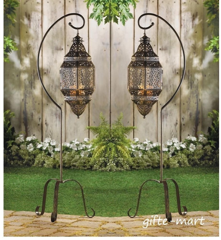 2 Large Hanging Moroccan Pendant Lantern Candle Holder Lamp Floor Within Outdoor Standing Lanterns (Photo 7 of 20)