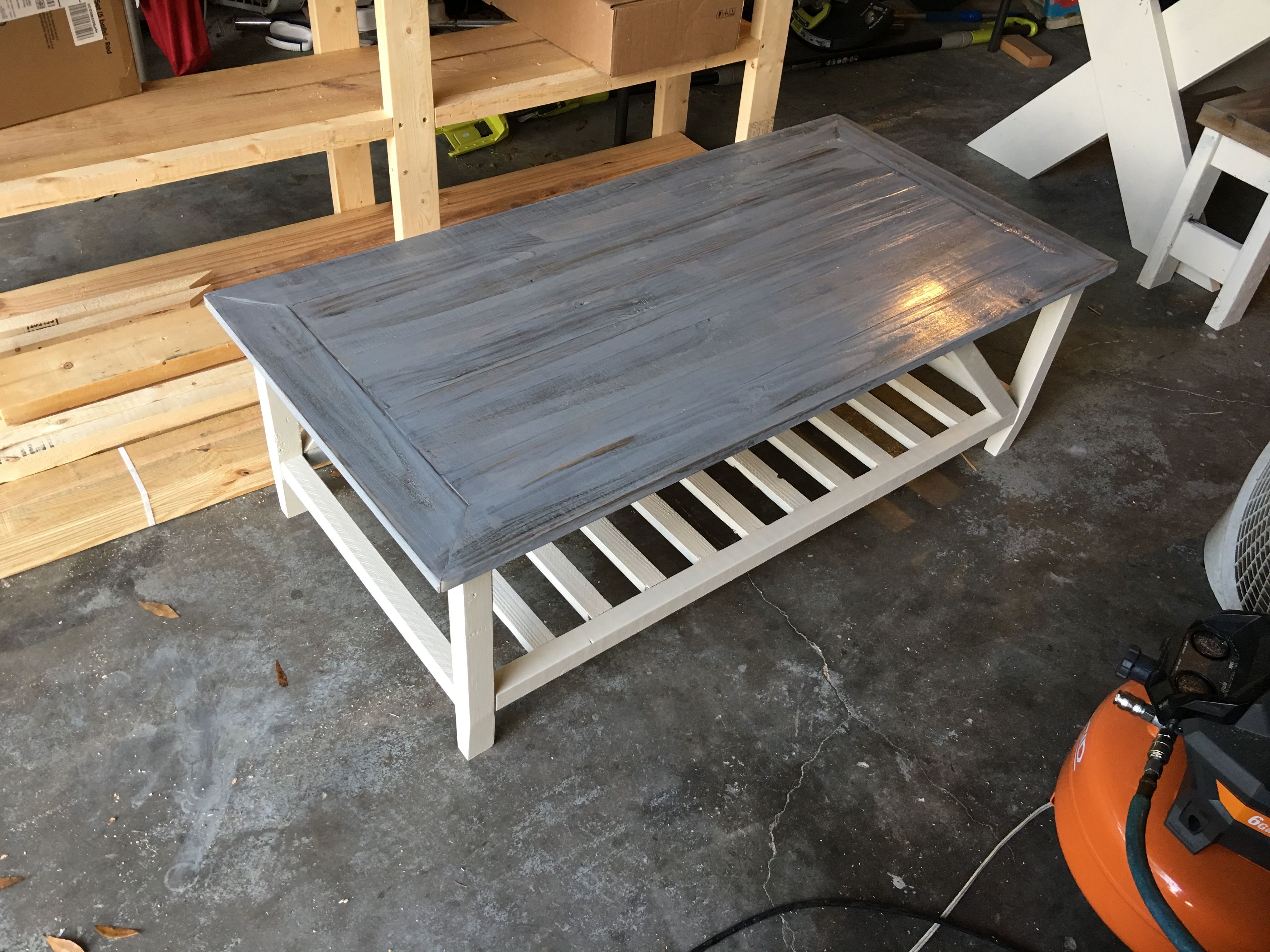2' X 4' Coffee Table W A Dark Jacobean Base Stain And A Grey Top Inside Stack Hi Gloss Wood Coffee Tables (View 17 of 30)