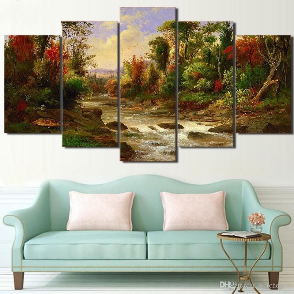 2018 5 Panel Wall Art On Canvas Citadel In Forest Modular Large Pertaining To Cheap Large Canvas Wall Art (View 20 of 20)