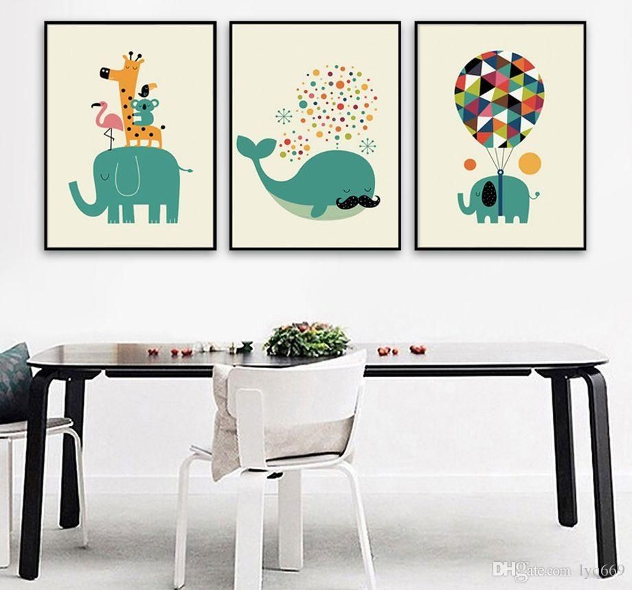 2018 Canvas Painting Nordic Watercolor Cartoon Animals Whale Regarding Whale Canvas Wall Art (View 11 of 20)