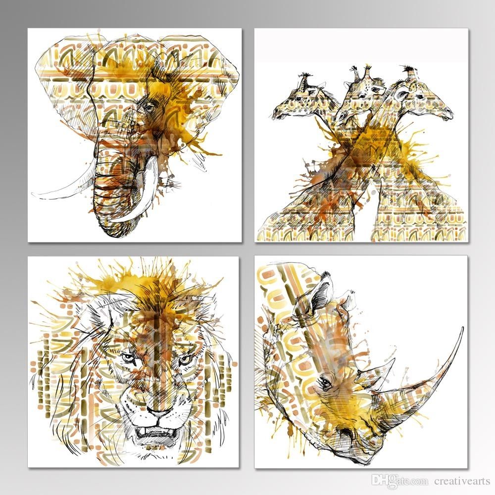 2018 Canvas Wall Art Giraffe ,elephant, Lion And Rhinoceros Pencil In Giraffe Canvas Wall Art (View 15 of 20)