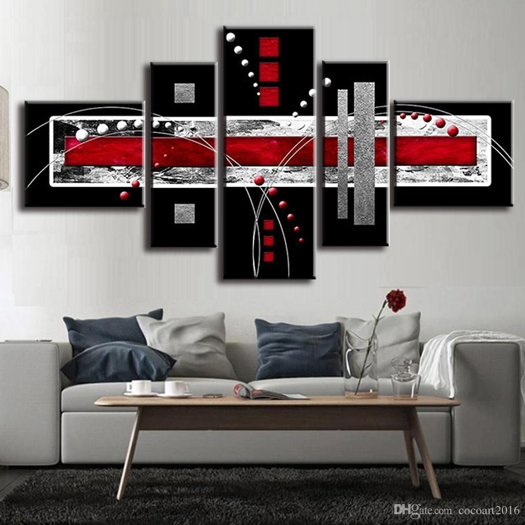 2018 Combined Abstract Canvas Art Red Black Grey Canvas Wall Picture Inside Red And Black Canvas Wall Art (Photo 8 of 20)