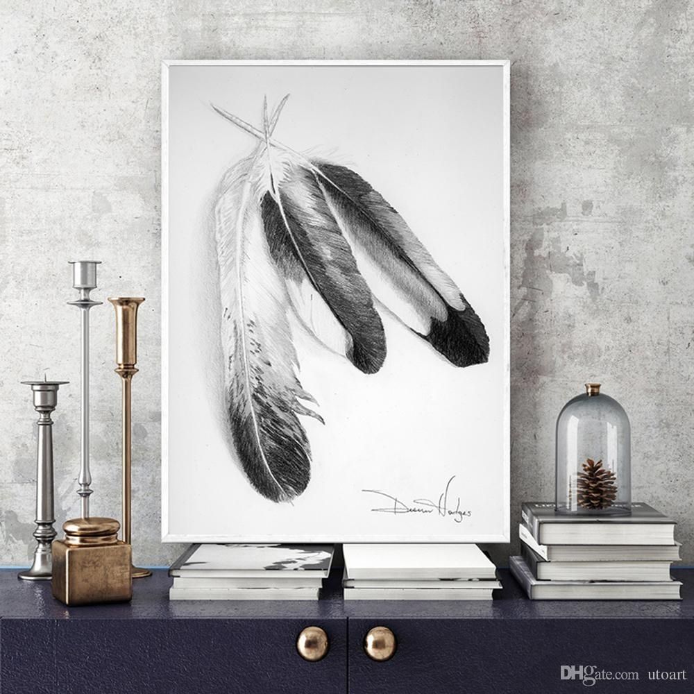 2018 Europe Style Grey Feather Canvas Painting Home Decor Canvas Intended For Gray Canvas Wall Art (Photo 13 of 20)