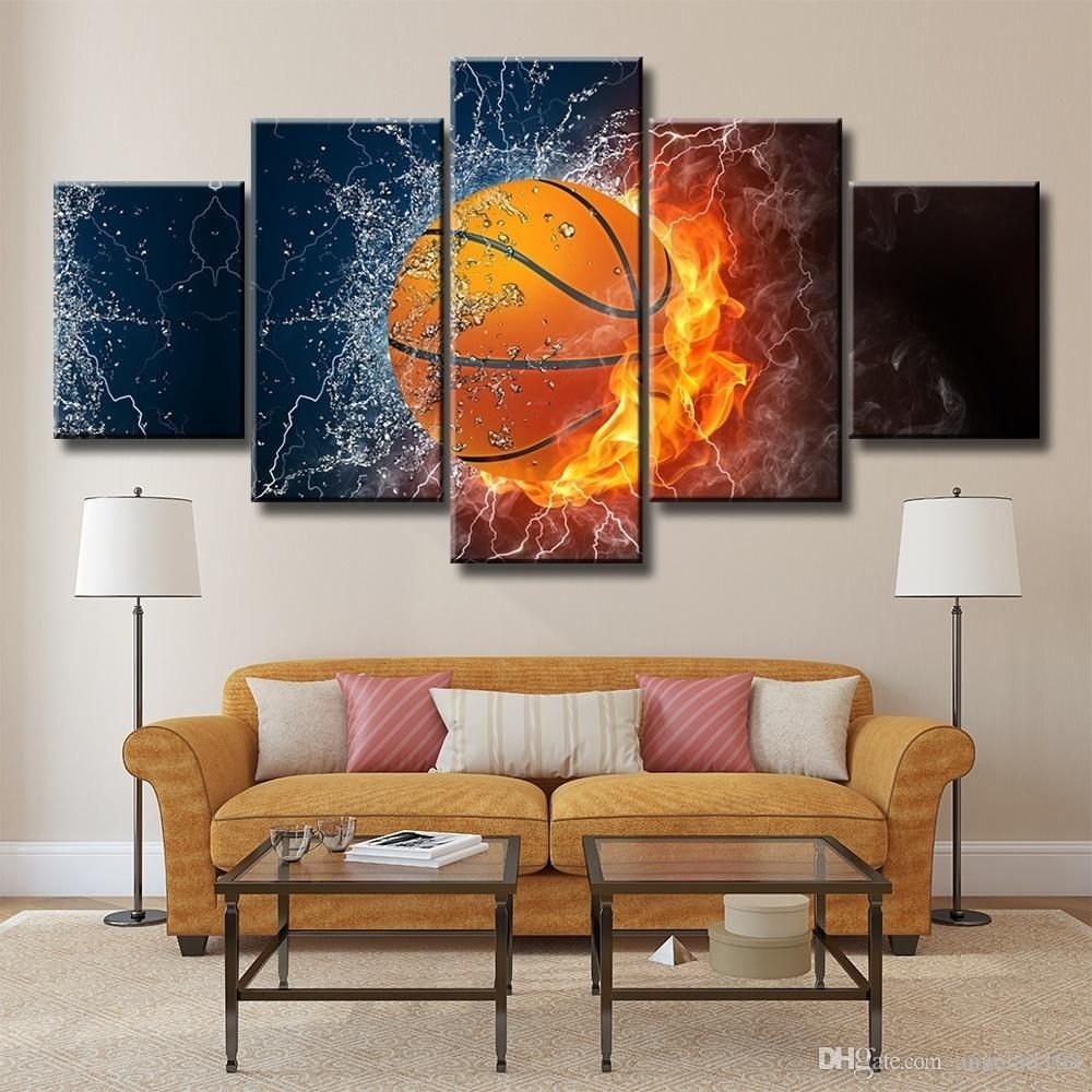 2018 Fired Basketball Unframed Wall Art Oil Painting On Canvas Regarding Basketball Wall Art (Photo 5 of 20)