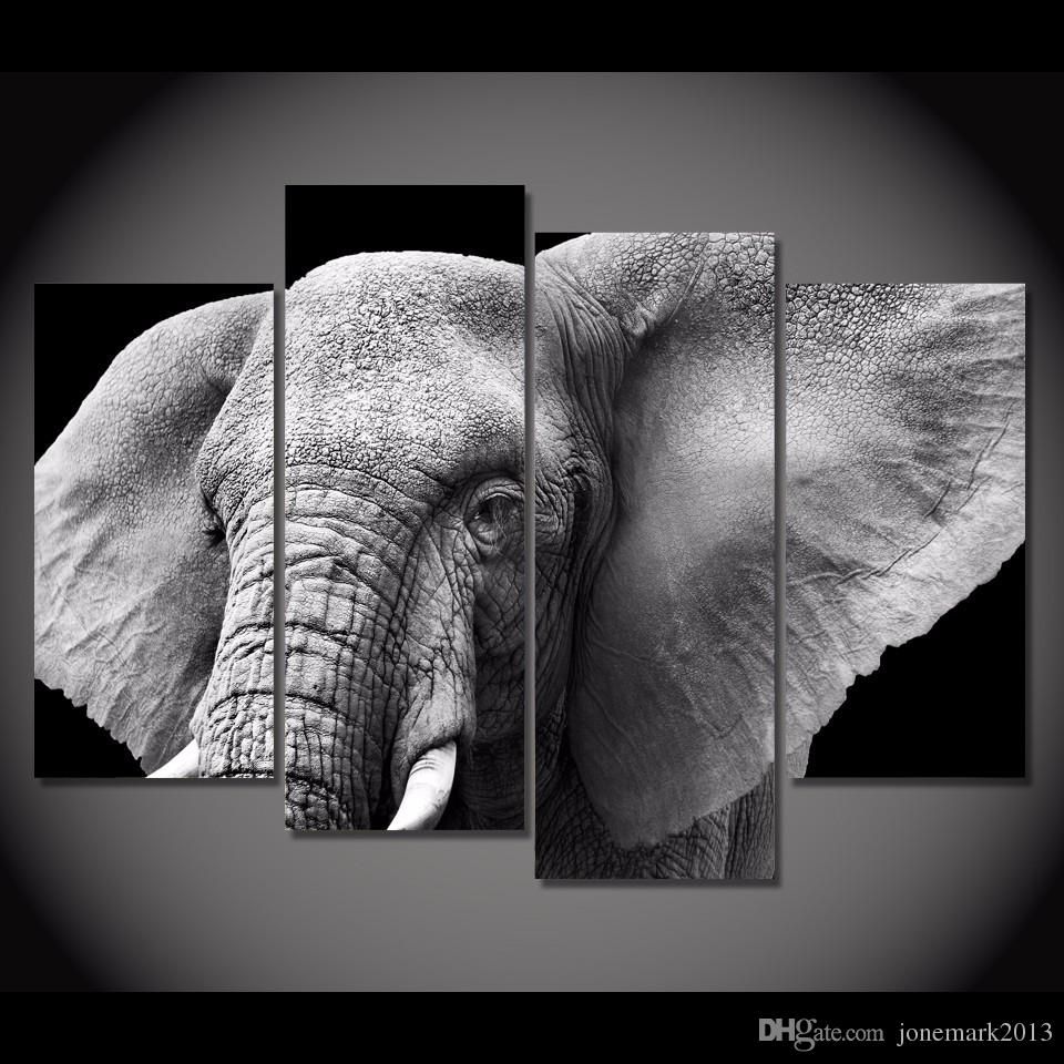 2018 Framed Hd Printed Black White Elephant Tusks Ear Picture Wall Intended For Elephant Canvas Wall Art (View 7 of 20)