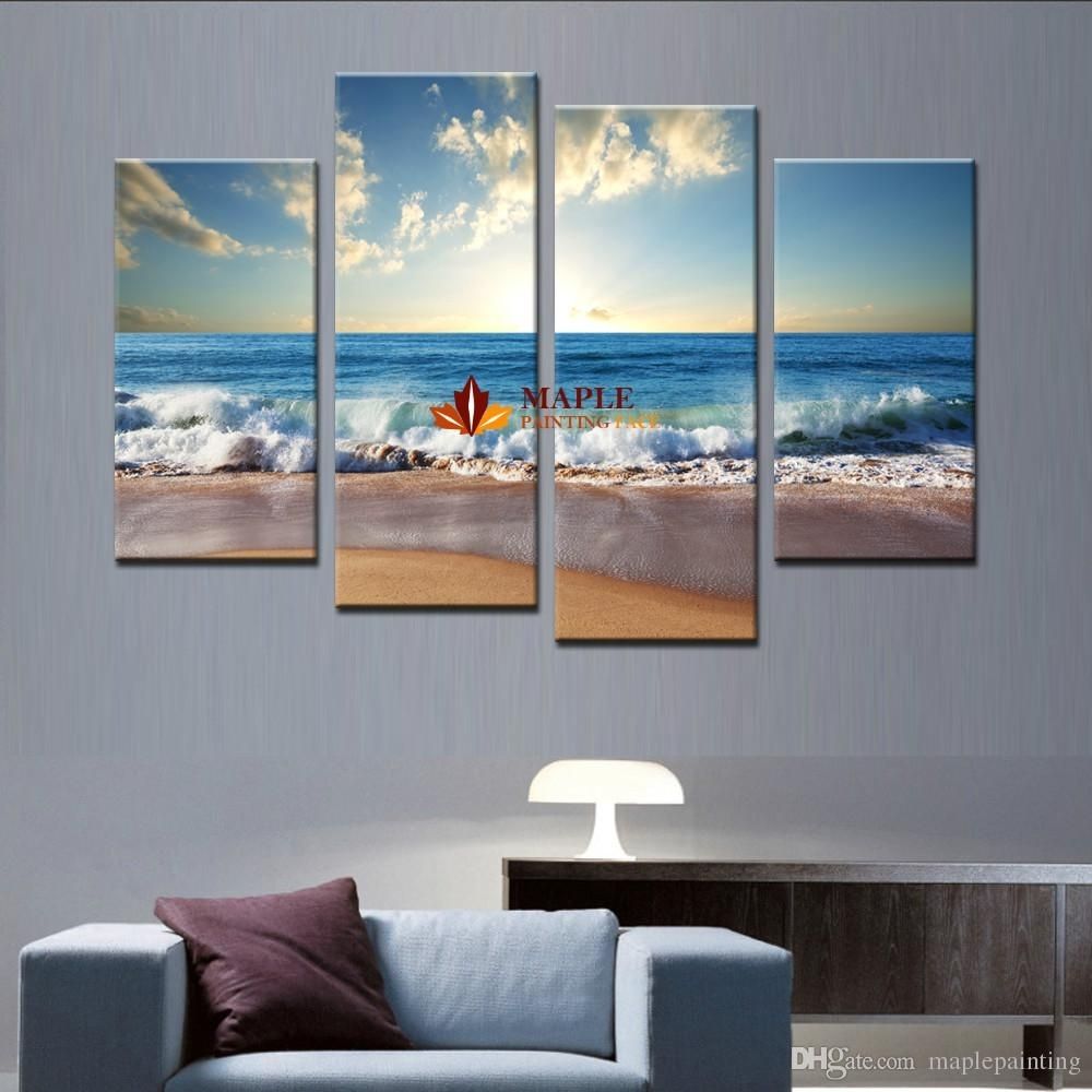 2018 Large Canvas Art Wall Hot Beach Seascape Modern Wall Painting For Cheap Large Canvas Wall Art (View 1 of 20)