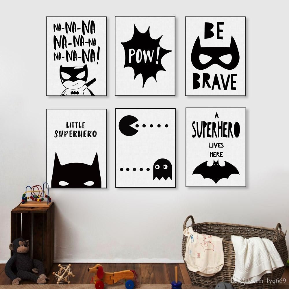 2018 Nordic Black White Superhero Batman Hippie Quote Poster Kids Within Batman Wall Art (View 2 of 20)