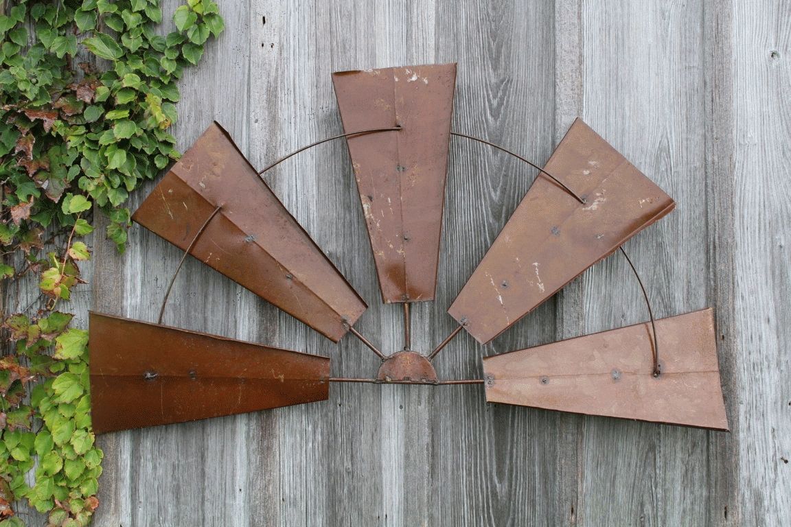 28" Large Rustic Metal Half Windmill Country Farm Wall Art Barn Decor Intended For Large Rustic Wall Art (Photo 18 of 20)