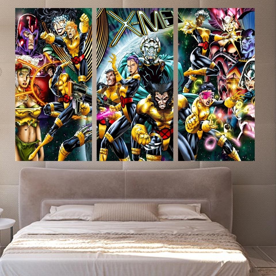 3 Panels Canvas Art X Men Cartoon Warriors Home Decor Wall Art Within Wall Art For Men (View 20 of 20)