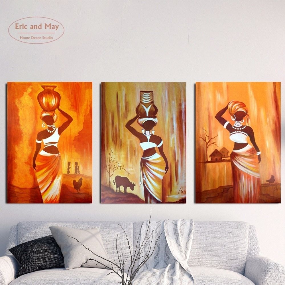 3 Pcs African Woman Canvas Art Print Triptych Painting Poster Wall Intended For Triptych Wall Art (View 11 of 20)