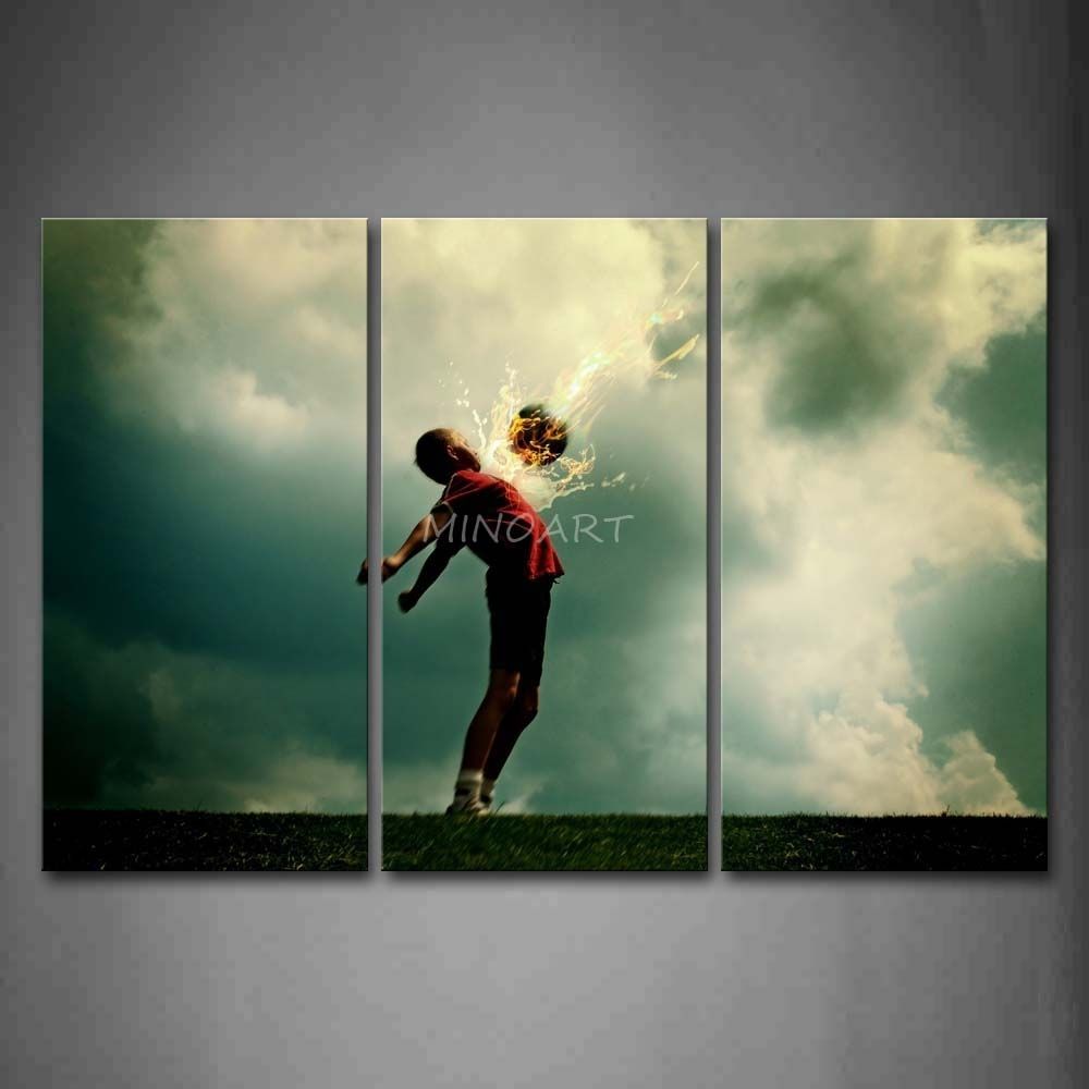 3 Piece Wall Art Painting A Kid And Soccer Surroundedfire Pertaining To Soccer Wall Art (Photo 7 of 20)
