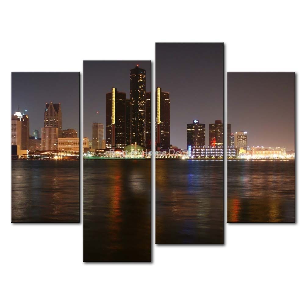 3 Piece Wall Art Painting Detroit Skyline Print On Canvas The Pertaining To Multi Piece Wall Art (View 2 of 20)