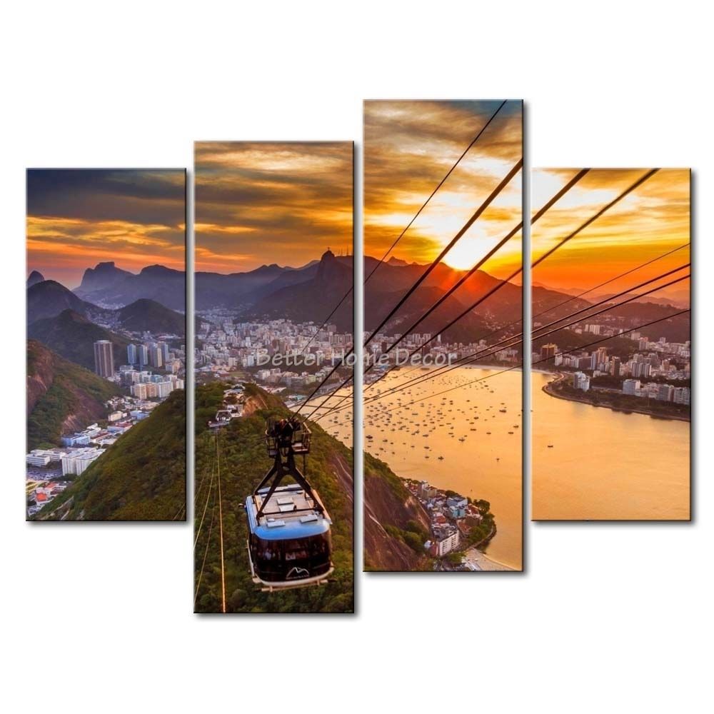3 Piece Wall Art Painting Rio De Janeiro In Sunset Scene Print On Intended For Multi Piece Wall Art (Photo 8 of 20)