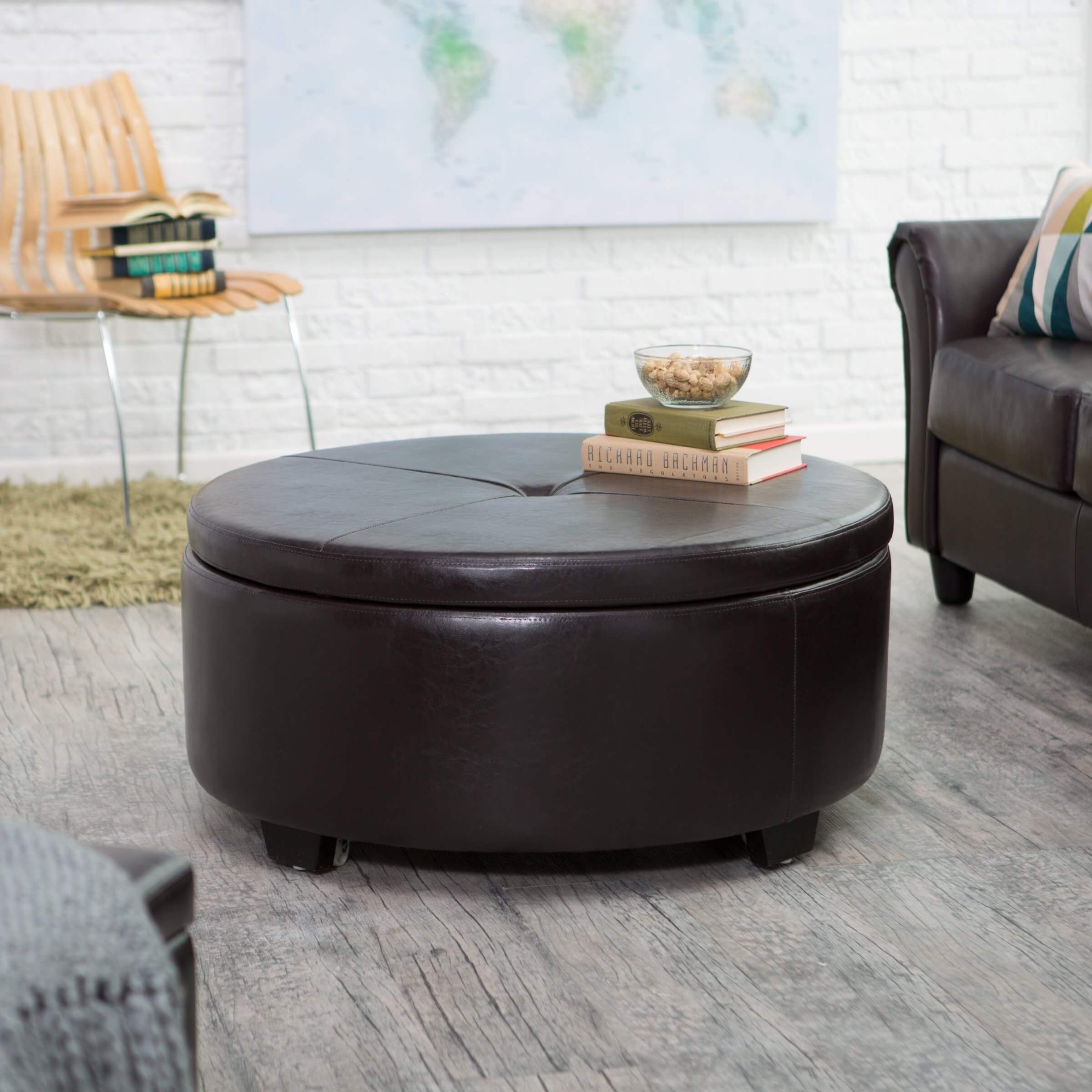36 Top Brown Leather Ottoman Coffee Tables With Round Button Tufted Coffee Tables (View 1 of 30)