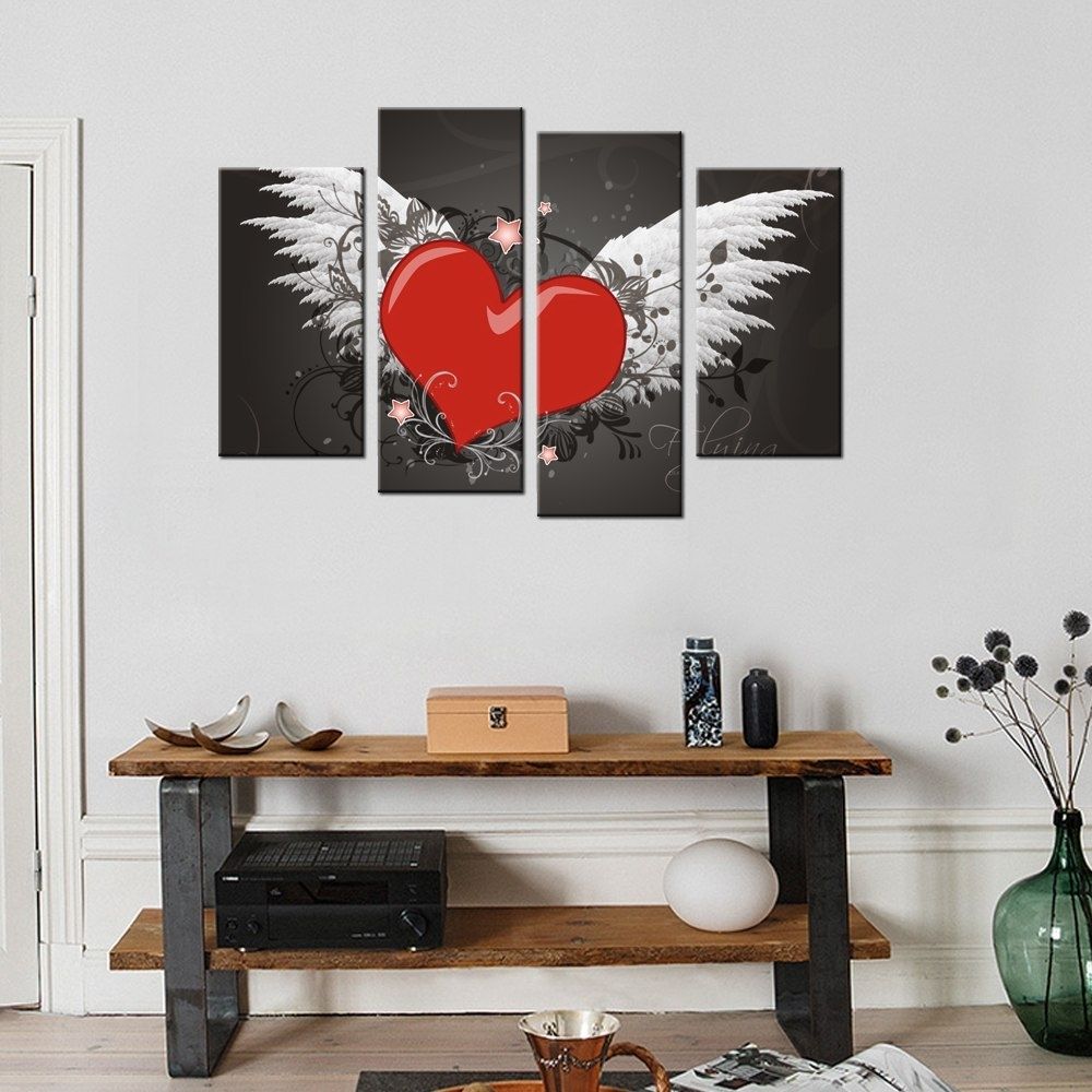 4 Panel Contemporary Wall Decor For Bedroom Warm Love Fly To You In Contemporary Wall Art (Photo 16 of 20)