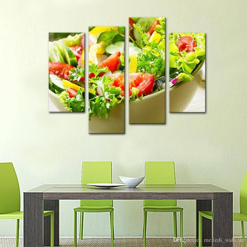 4 Panels Paintings Wall Art Salad Vegetable And Fruit Picture Print Within Kitchen Canvas Wall Art Decors (View 12 of 20)