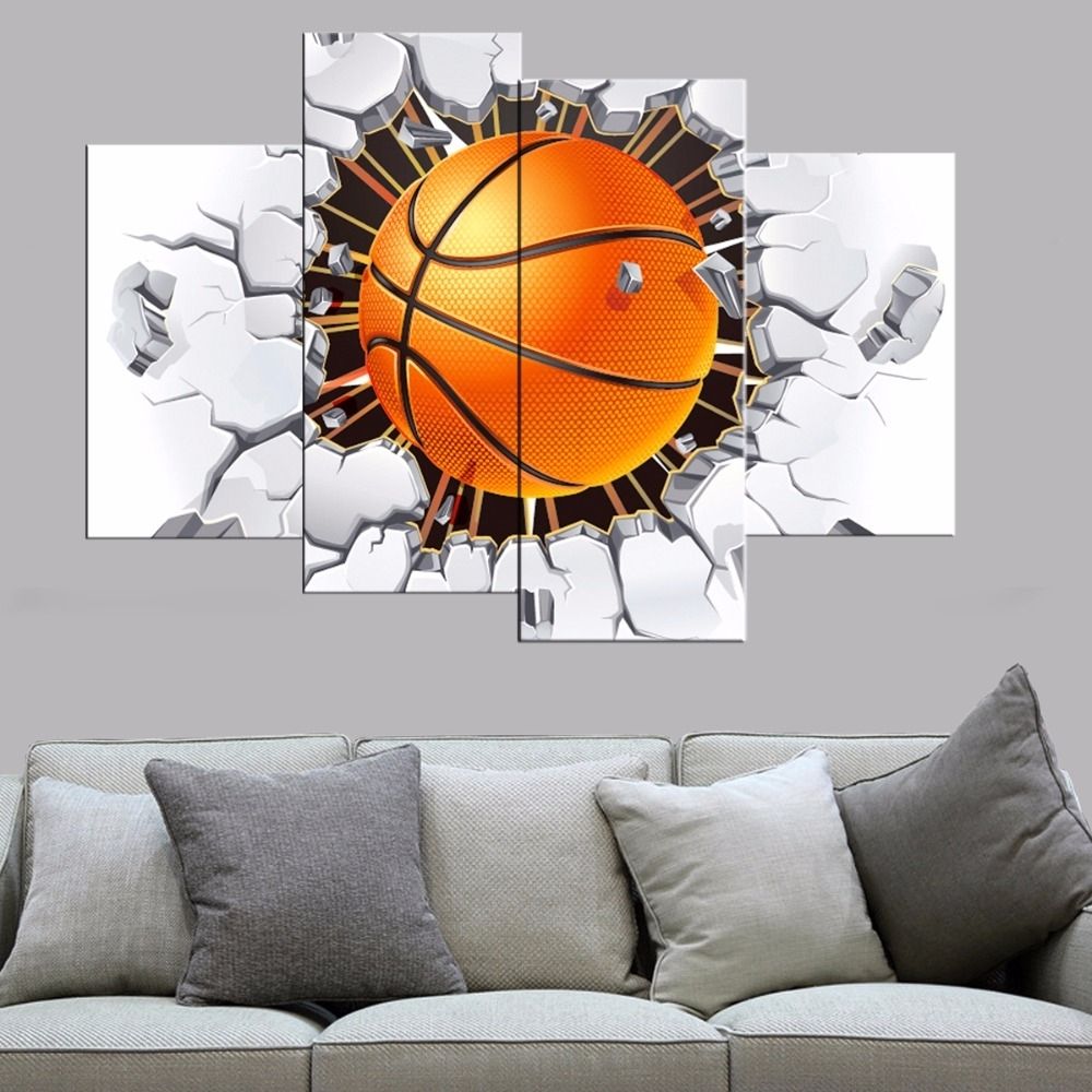 4 Pcs Modern Basketball Canvas Print Poster Bedroom Wall Art Canvas Intended For Basketball Wall Art (Photo 1 of 20)