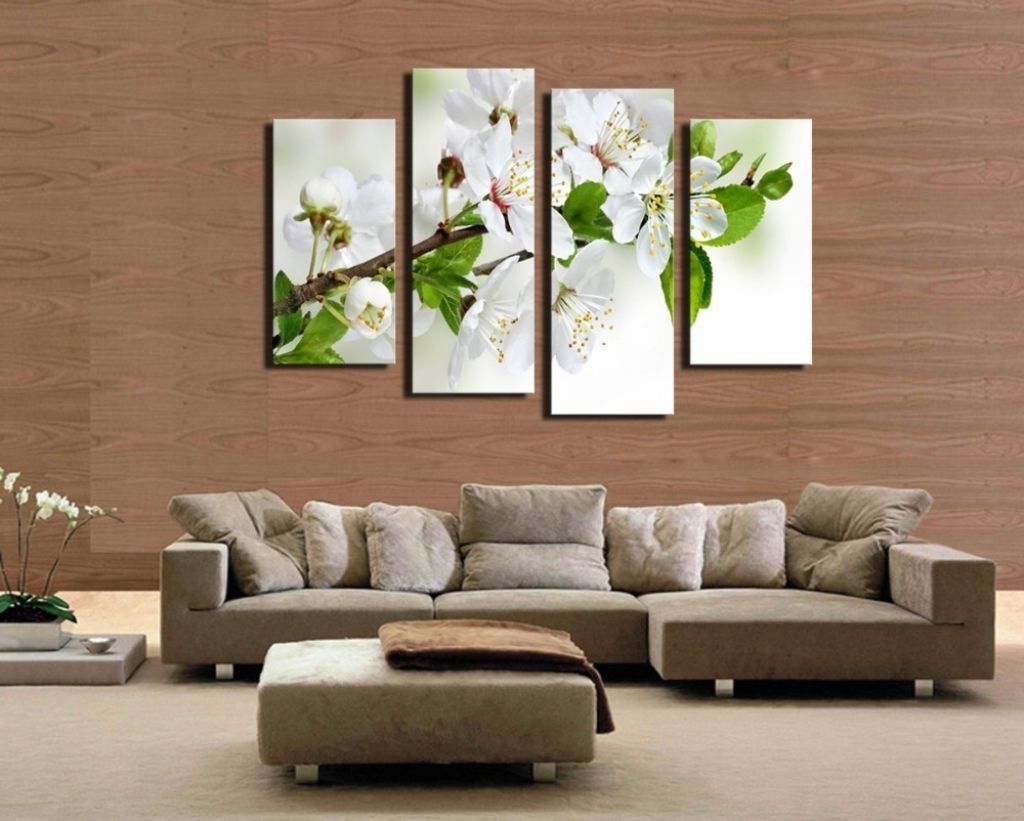 4 Pcs Popular Hd Modern Wall Painting White And Green Flowers Home With Popular Wall Art (View 7 of 20)