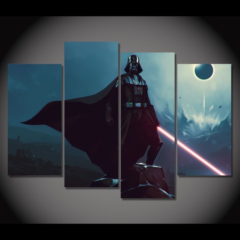 4 Pcs/set Framed Hd Printed Movie Poster Darth Vader Picture Wall Pertaining To Darth Vader Wall Art (View 4 of 20)