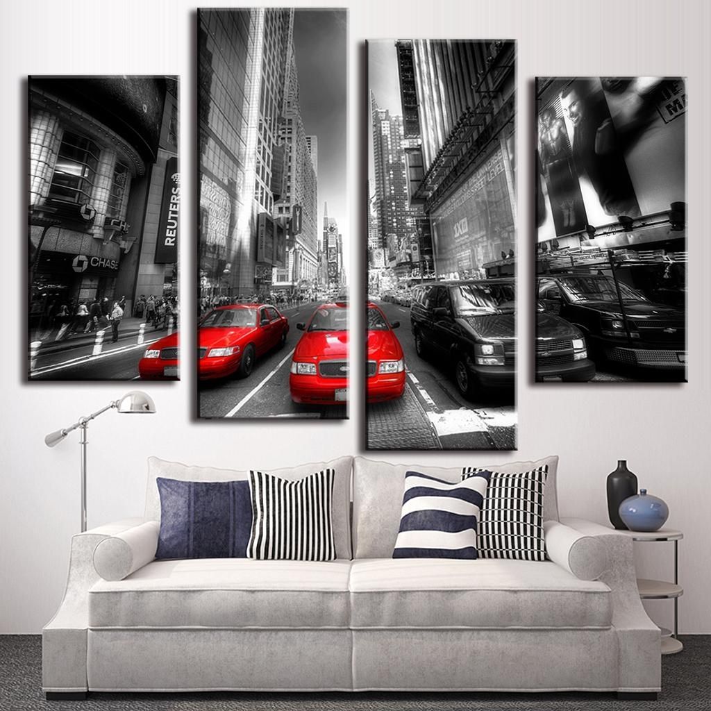 4 Pcs/set Modern City Street View Wall Painting Canvas Print Wall For Wall Art Canvas (View 15 of 20)