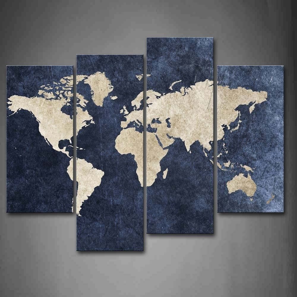 4 Piece World Map Canvas Wall Art100% Hand Painted Oil Painting In World Map Wall Art (View 15 of 20)