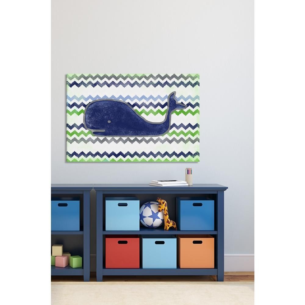 40 In. H X 60 In. W "navy Whale"reesa Qualia Printed Canvas Wall Intended For Whale Canvas Wall Art (Photo 16 of 20)