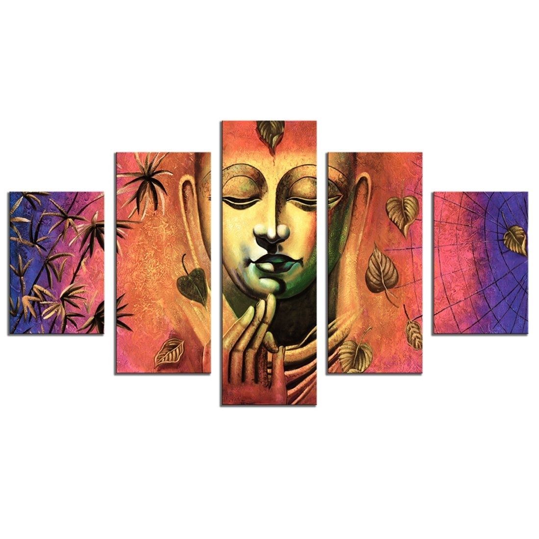 5 Panel Wall Art Painting Abstract Buddha Picture Prints On Canvas With Panel Wall Art (Photo 10 of 20)