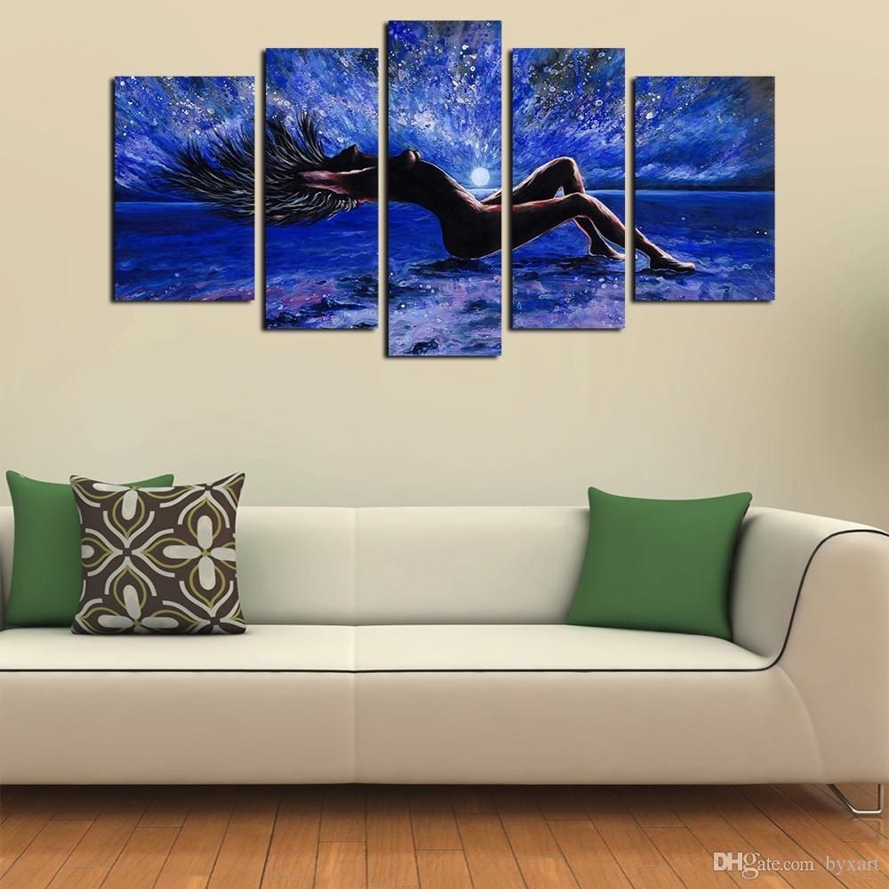 5 Panels Sexy Girl Abstract Canvas Wall Art Women Naked Figure In Cheap Canvas Wall Art (View 20 of 20)