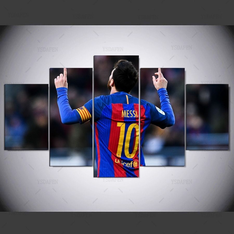 5 Piece Fc Barcelona Messi Canvas Printed Painting For Living Intended For Five Piece Canvas Wall Art (View 8 of 20)