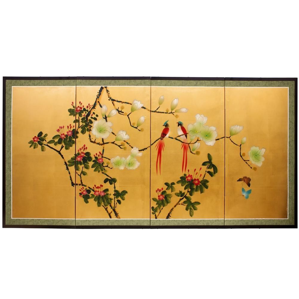 72 In. X 36 In. "love Birds On Traditional Gold Leaf" Wall Art Silk Throughout Traditional Wall Art (Photo 4 of 20)