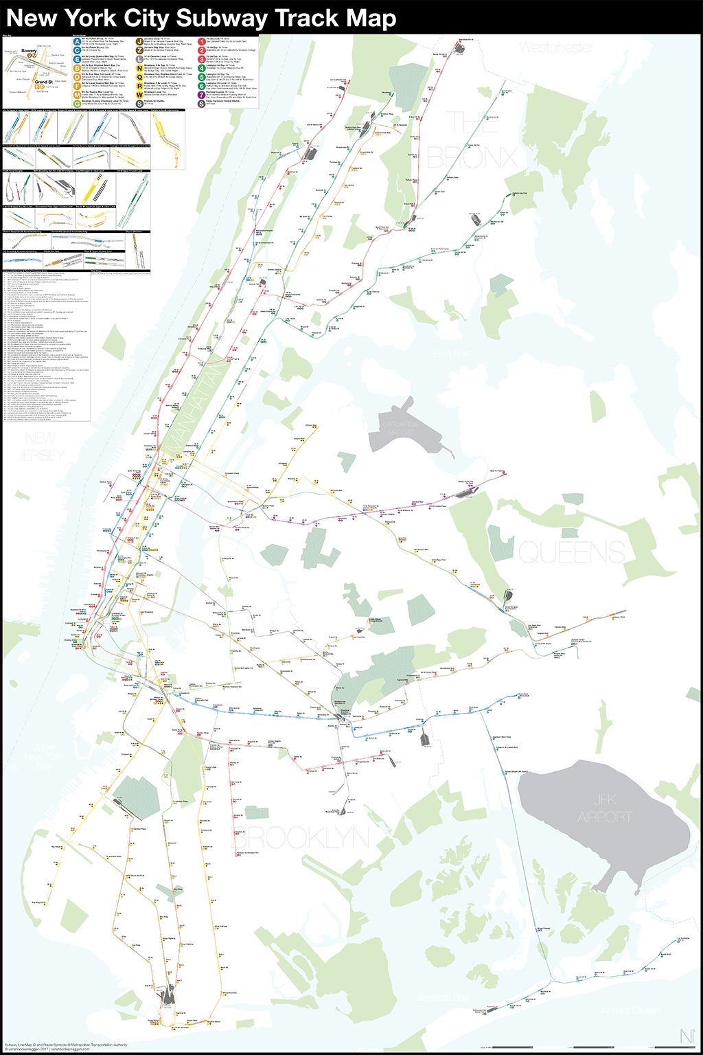 A Complete And Geographically Accurate Nyc Subway Track Map Intended For New York Subway Map Wall Art (View 12 of 20)