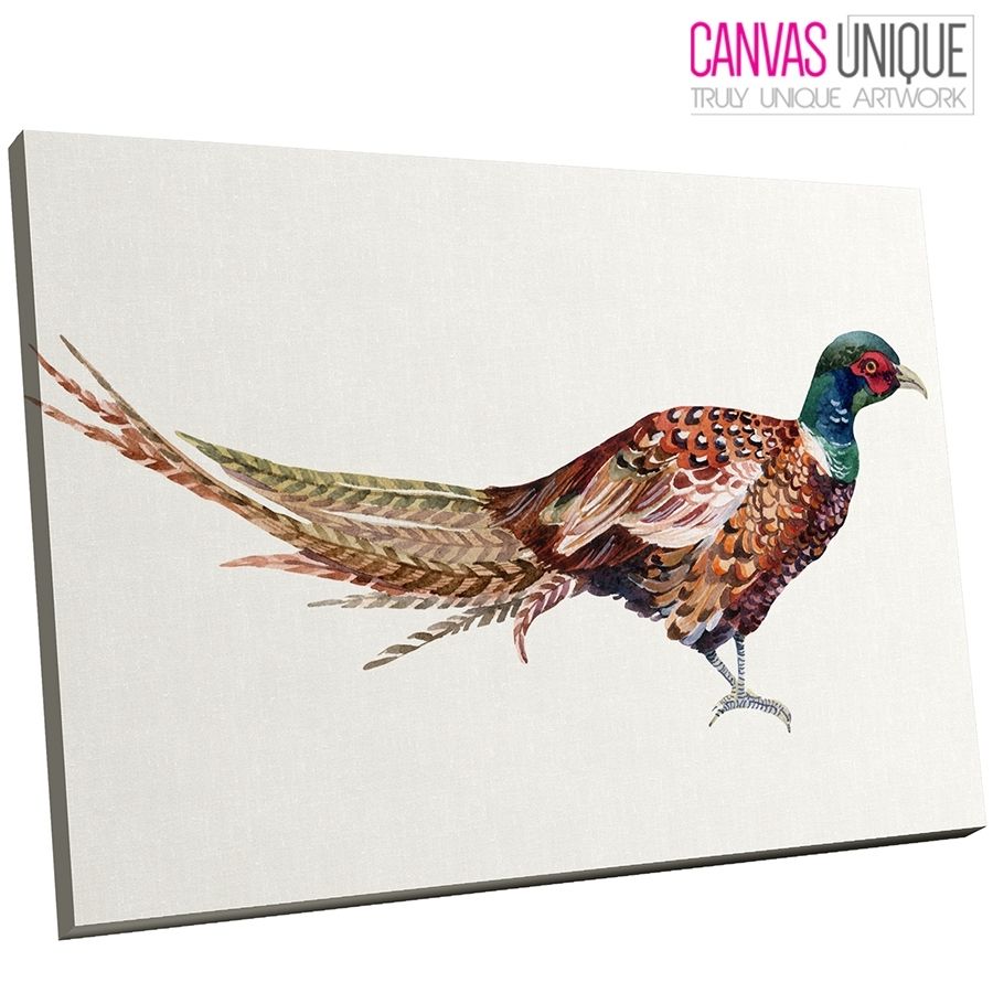 A734 Brown Bird Pheasant Watercolor Animal Canvas Wall Art Framed Within Bird Framed Canvas Wall Art (View 17 of 20)