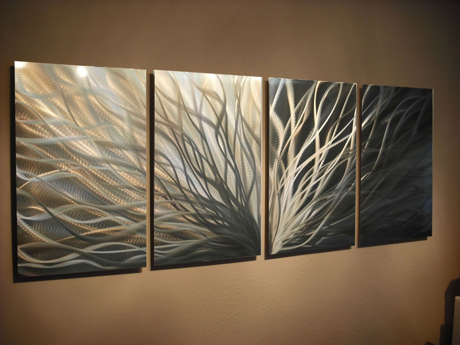 Abstract Metal Wall Art  Radiance Gold Silver  Contemporary Modern Throughout Abstract Metal Wall Art (View 3 of 20)