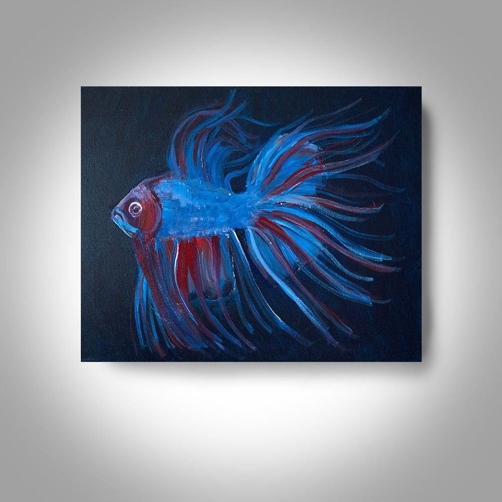 Acrylic Fighting Fish – 20 X16 Canvas Painting, Wall Art, Home Decor Regarding Fish Painting Wall Art (Photo 3 of 20)