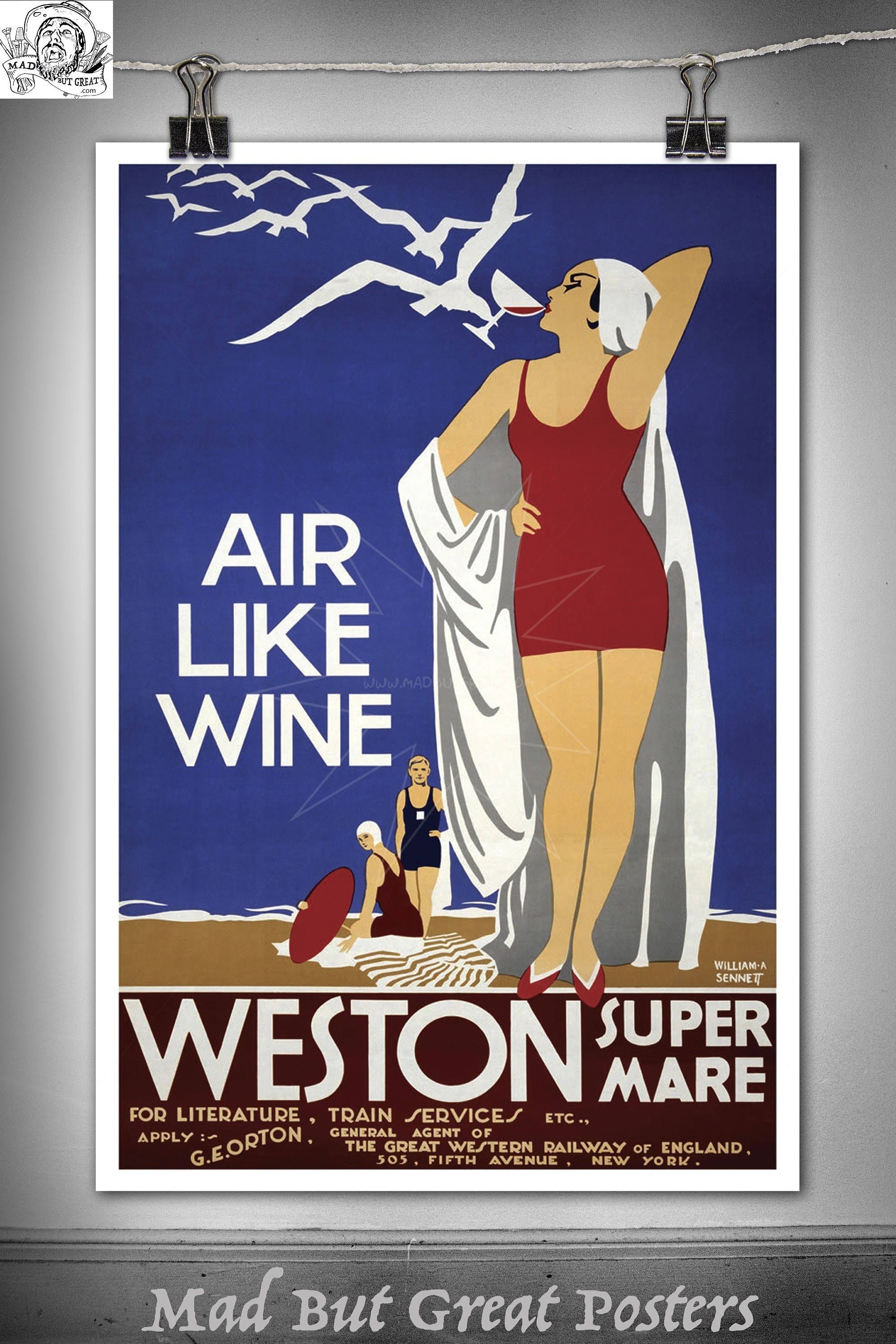 Air Like Wine – Weston Super Mare, Poster, Vintage, Wall Art, Home In Vintage Wall Art (View 20 of 20)