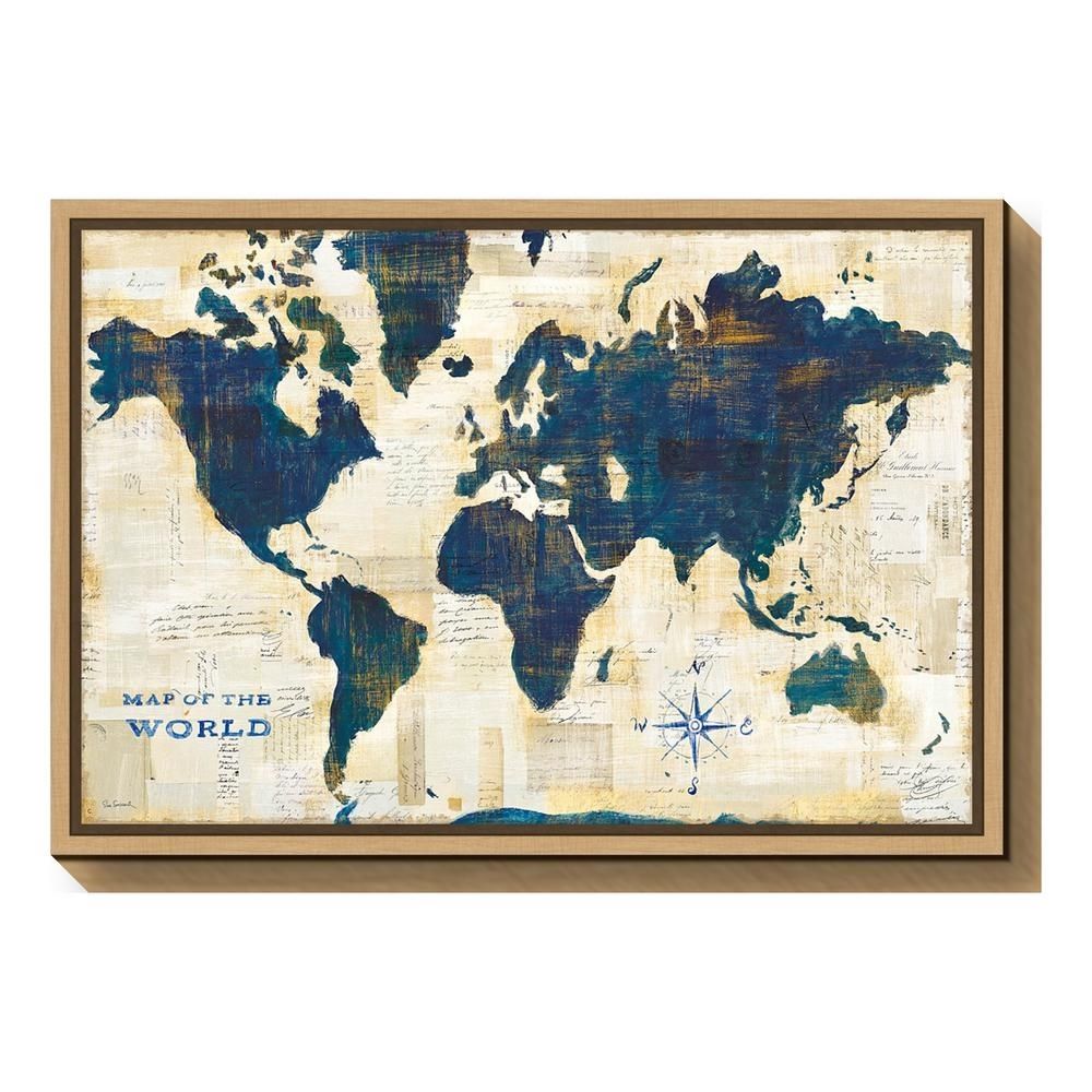 Amanti Art "world Map Collage"sue Schlabach Framed Canvas Wall In Wall Art World Map (View 16 of 20)