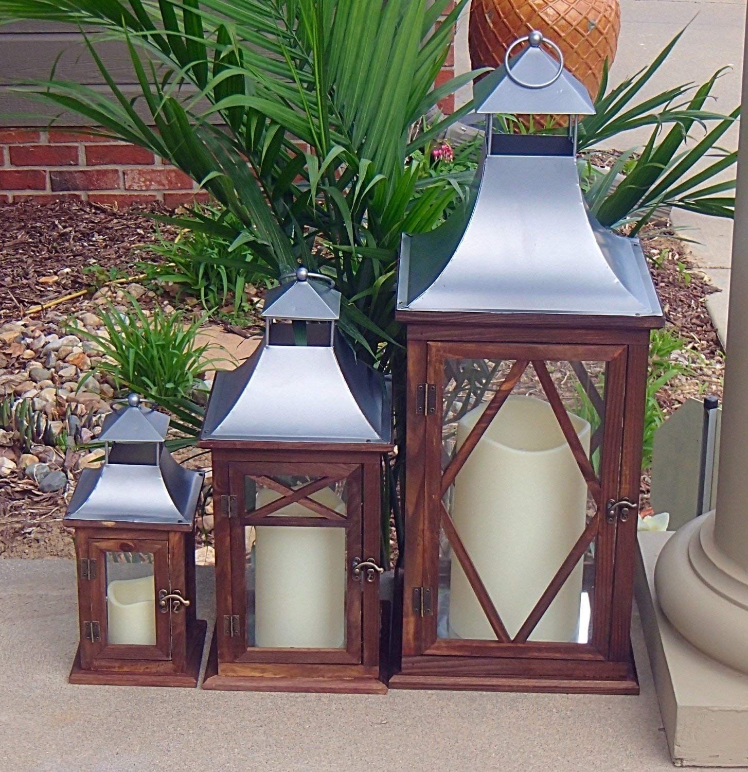 Amazon : 3pc Set Of Indoor Or Outdoor Extra Large Candle Intended For Large Outdoor Lanterns (Photo 1 of 20)