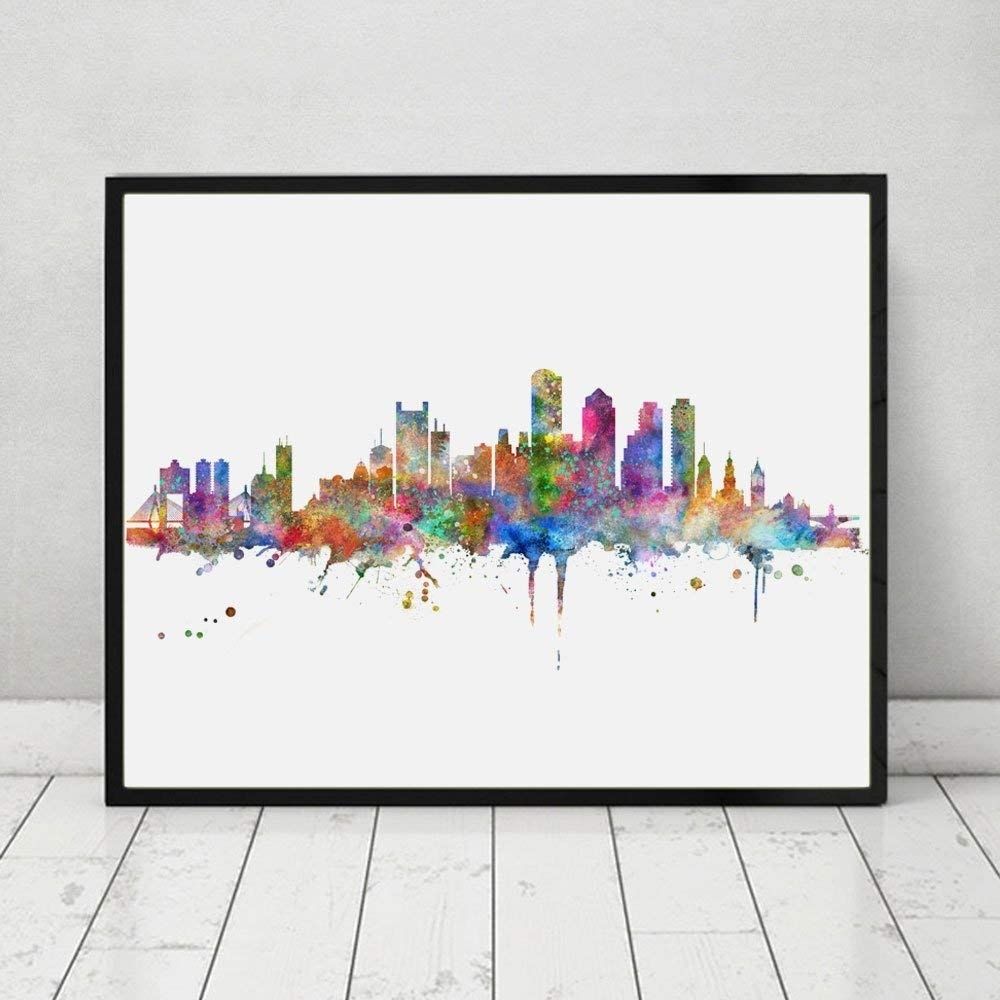 Amazon: Boston Skyline Art Print Painting Inspirational City With Boston Wall Art (View 15 of 20)