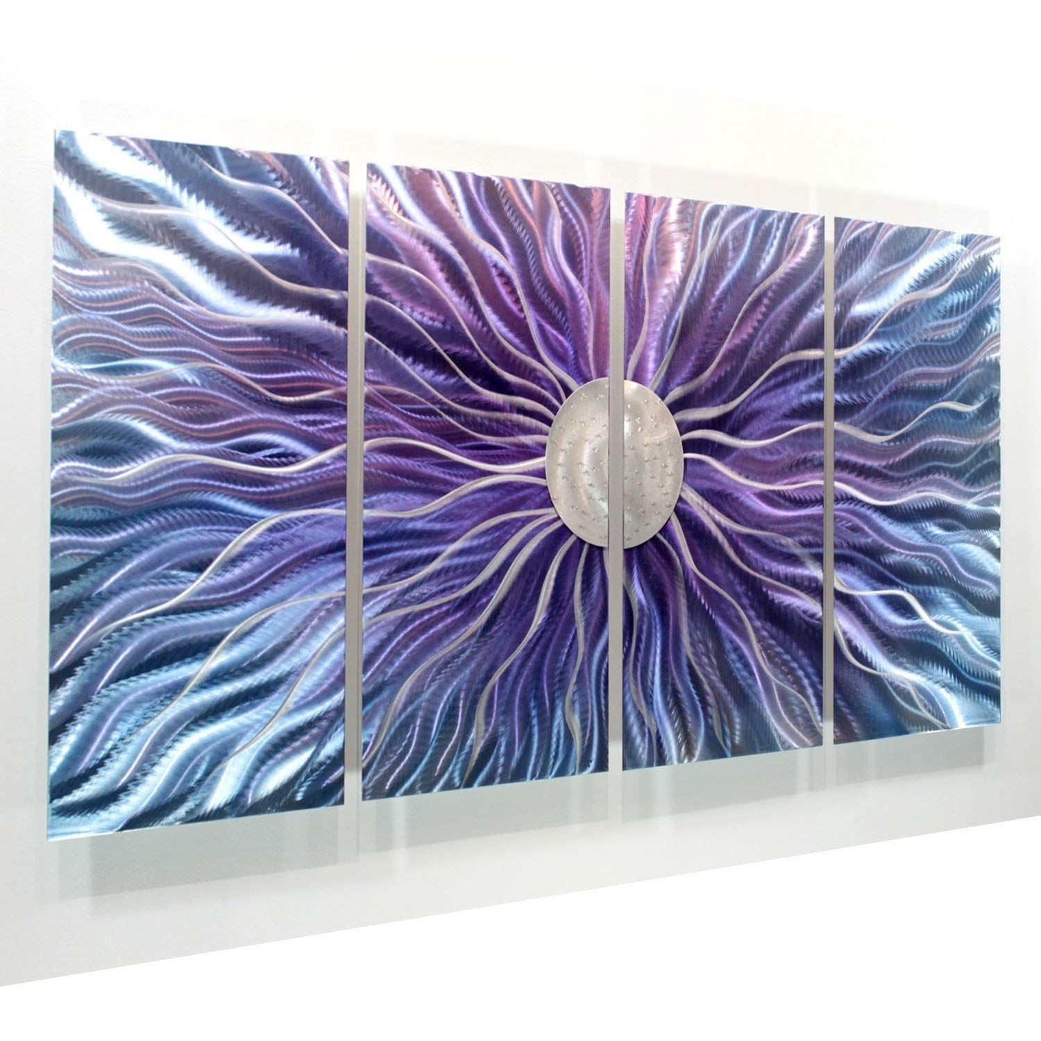 Amazon: Large Blue, Purple, And Silver Metal Wall Art Painting With Regard To Purple Wall Art (Photo 1 of 20)