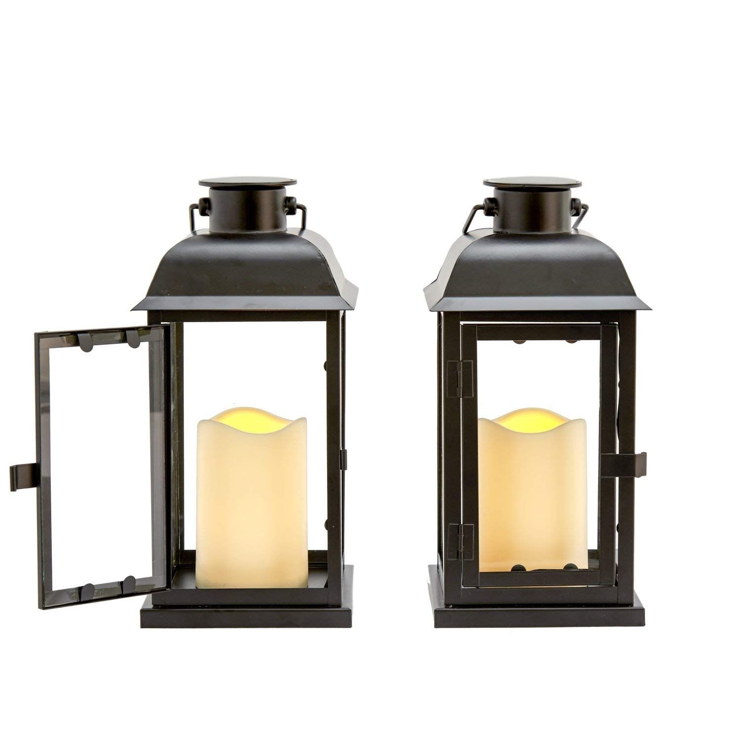Amazon : Outdoor Black Solar Candle Lanterns, 11" Height, Warm Pertaining To Gold Outdoor Lanterns (View 15 of 20)