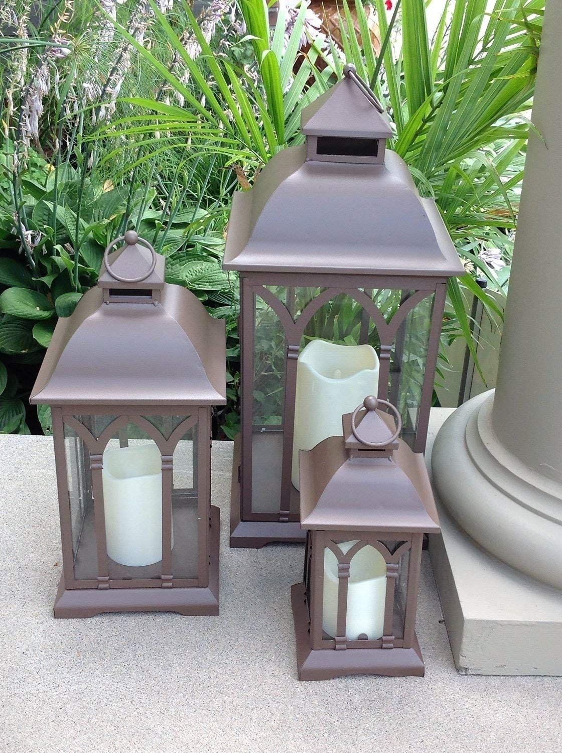 Amazon : Pebble Lane Living 3pc Set Of Outdoor Large Indoor Or Intended For Outdoor Bronze Lanterns (View 17 of 20)
