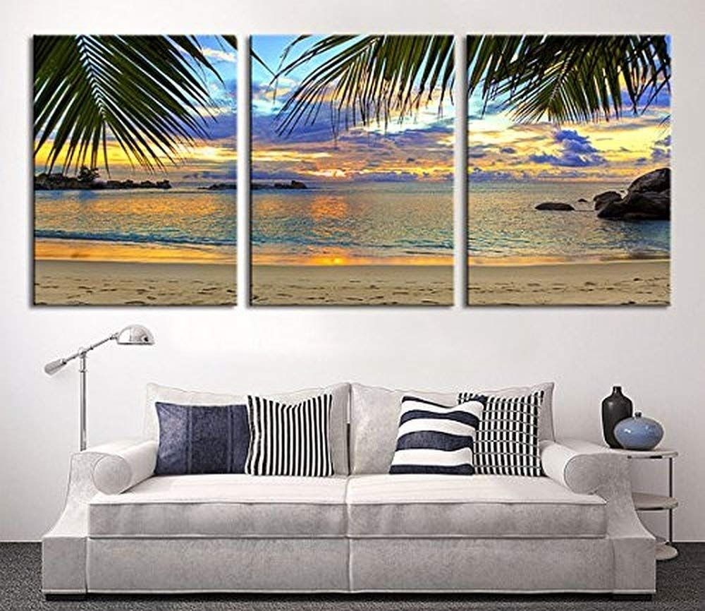 Amazon: Tanda Extra Large Wall Art Palm And Beach Canvas Print 3 Throughout Beach Wall Art (View 19 of 20)