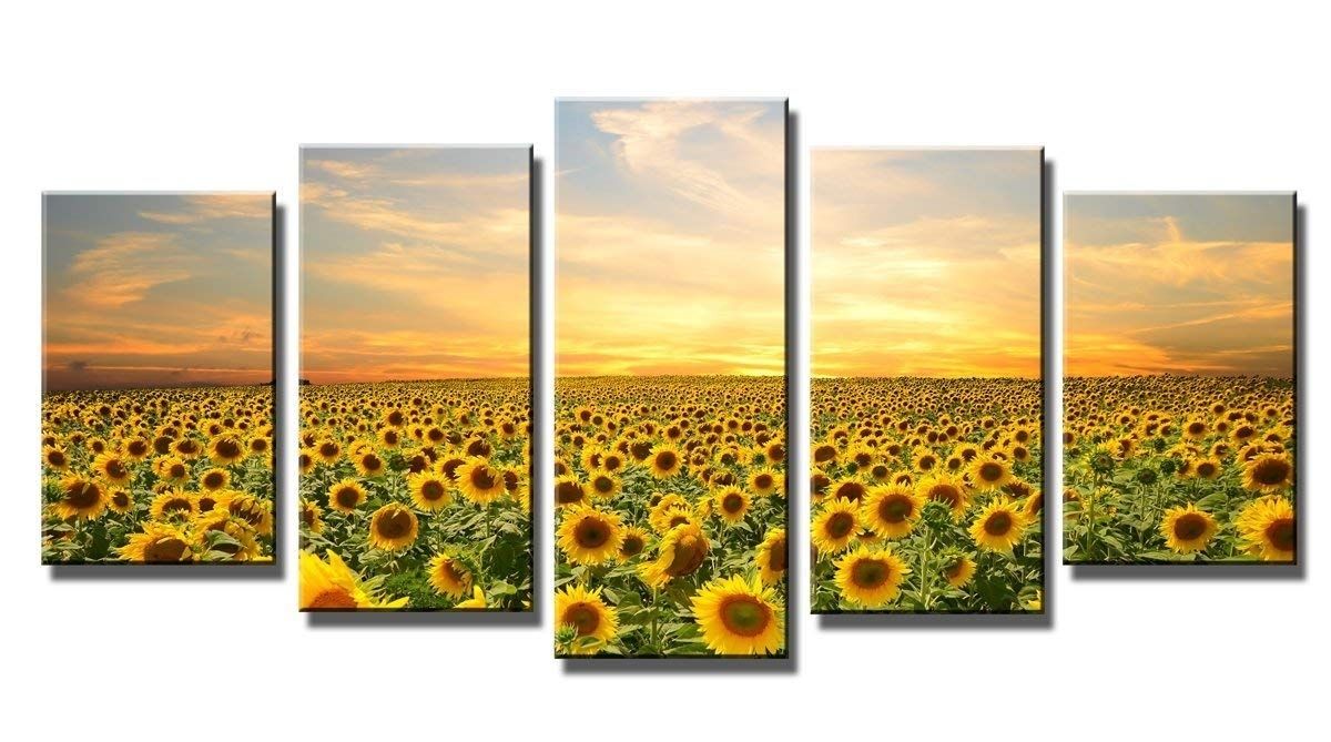 Amazon: Wieco Art 5 Piece Floral Giclee Canvas Prints Wall Art Within Large Framed Canvas Wall Art (Photo 16 of 20)