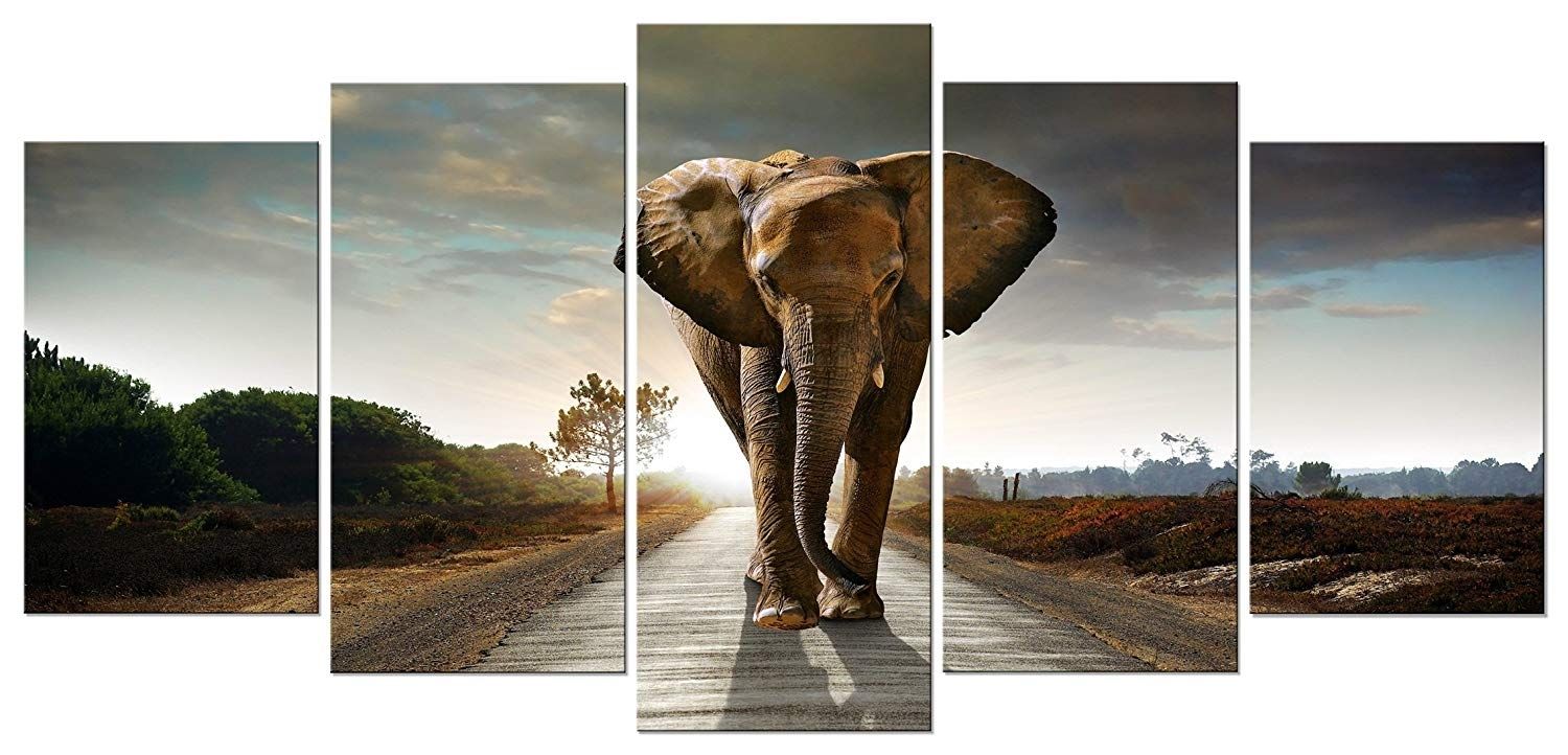 Amazon: Wieco Art Elephant Canvas Prints Wall Art Animals Within Elephant Canvas Wall Art (View 2 of 20)