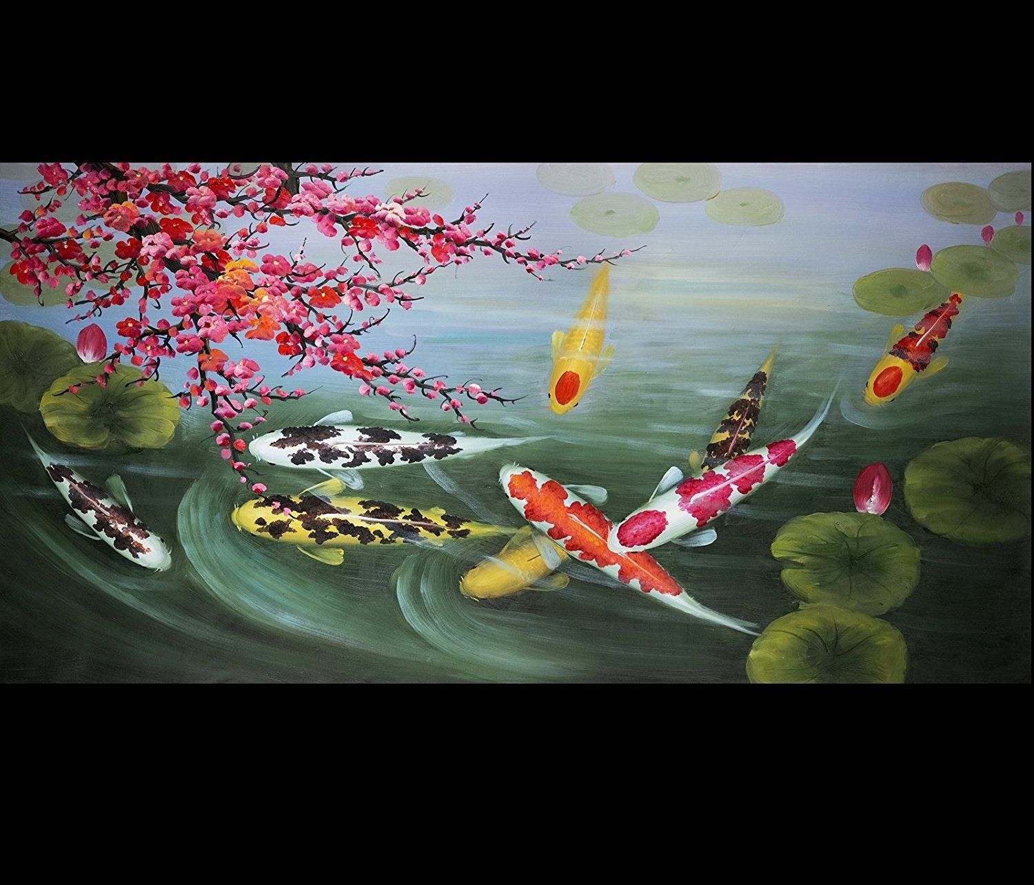Amazoncom: Japanese Koi Art Wall Art Framed Art Feng Shui Fish In Fish Painting Wall Art (View 15 of 20)