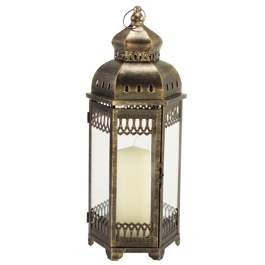 Antique Bronze Outdoor Rustic Moroccan Candle Lantern Wedding With Large Outdoor Rustic Lanterns (View 6 of 20)