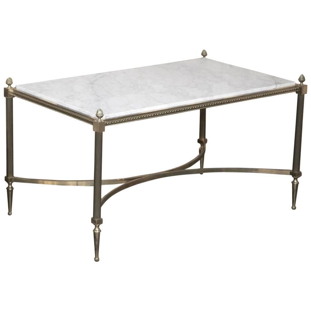 Antique French Louis Xvi Maison Jansen Style Bronze Carrara Marble In Large Slab Marble Coffee Tables With Antiqued Silver Base (Photo 17 of 30)